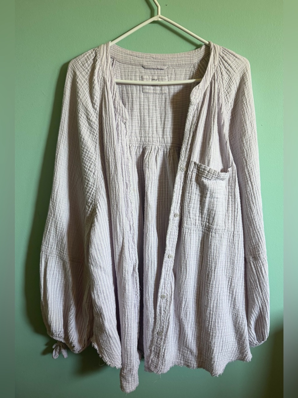 aerie Lavender Button-Front Crinkle Gauze Shirt